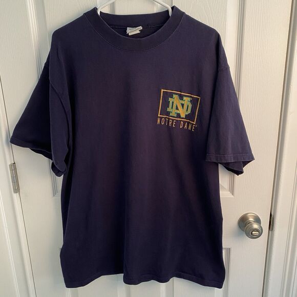 Vintage Notre Dame Shirt Mens Size Large Y2k Big Logo Fighting Irish Embroidered - Picture 1 of 8